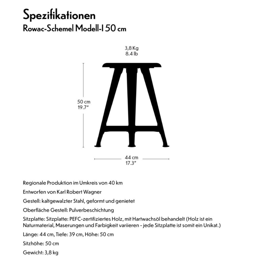 ROWAC Schemel – Modell I - 50 cm Esche matt